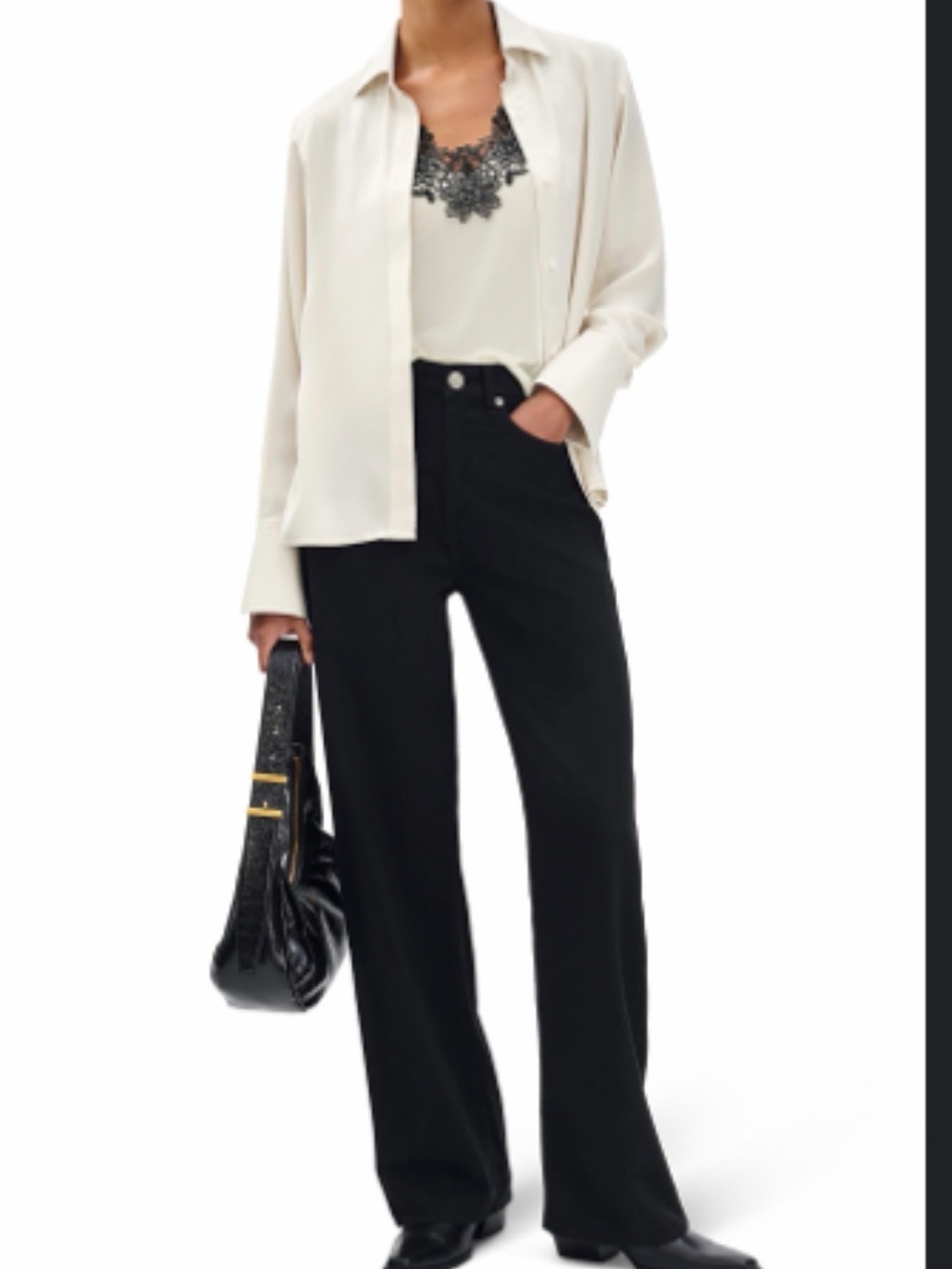 NWT rag & bone Venus Popover Blouse with Black Lace Inset